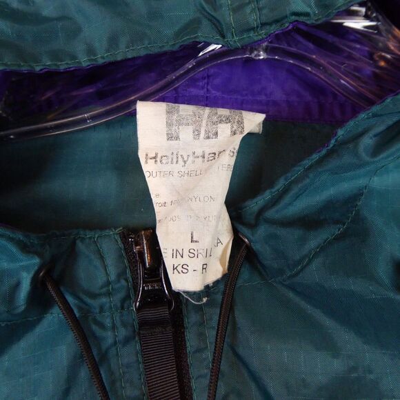 Helly Hansen Jacket Mens Large Green Rip Stop Hooded Rain Jacket Long Sleeve Zip - Picture 2 of 11